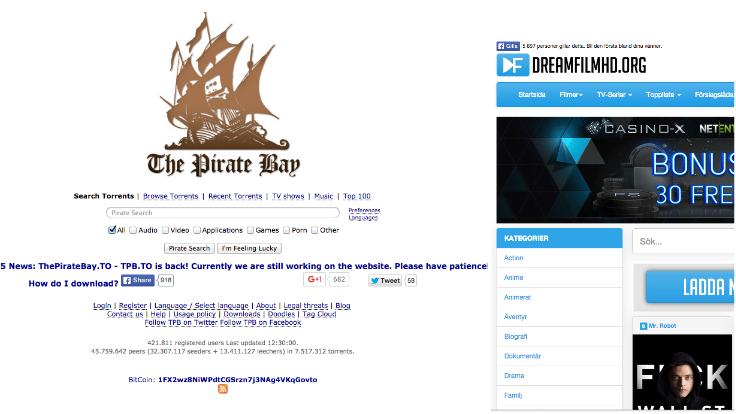 The Pirate Bay, Streaming, Swefilmer, Film, Dreamfilm, Nedladdning